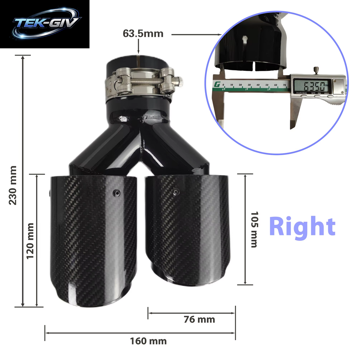 1 Stück Universal Auto Kohlefaser Schwanz Throat Länge Schwarz Y-Förmig Double Out Twill Glänzend Auspuff Schalldämpfer Spitze