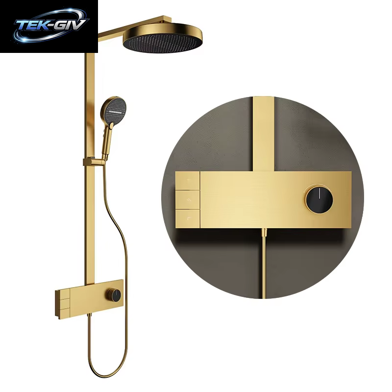 VGX Badezimmer-Duschsystem-Set Luxuriöses Gold-Duscharmatur-Set Messing-Regenduschkopf-Set Roségold-Duschmischer-Set