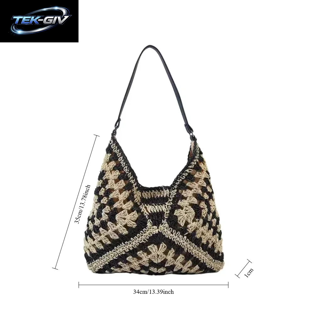 Beliebte Damen-Umhängetasche Aus Gewebtem Stroh, Mittelgroße Handtasche Mit Griff Für Strandurlaub, Große Kapazität, Strandtaschen