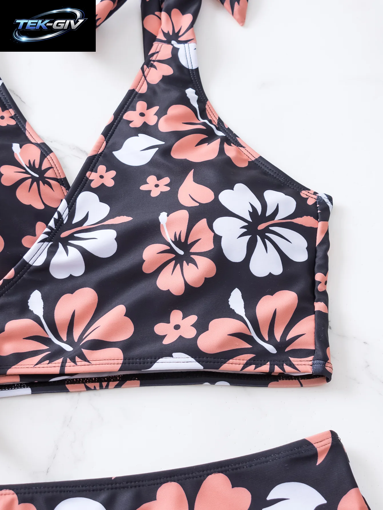 Sexy Schwarzes Bikini-Set Mit Blumenmuster 2026 Damen V-Ausschnitt Kreuz-Push-Up-Bh Hochgeschnittener Badeanzug Strand-Bademode Urlaubs-Schwimmanzug