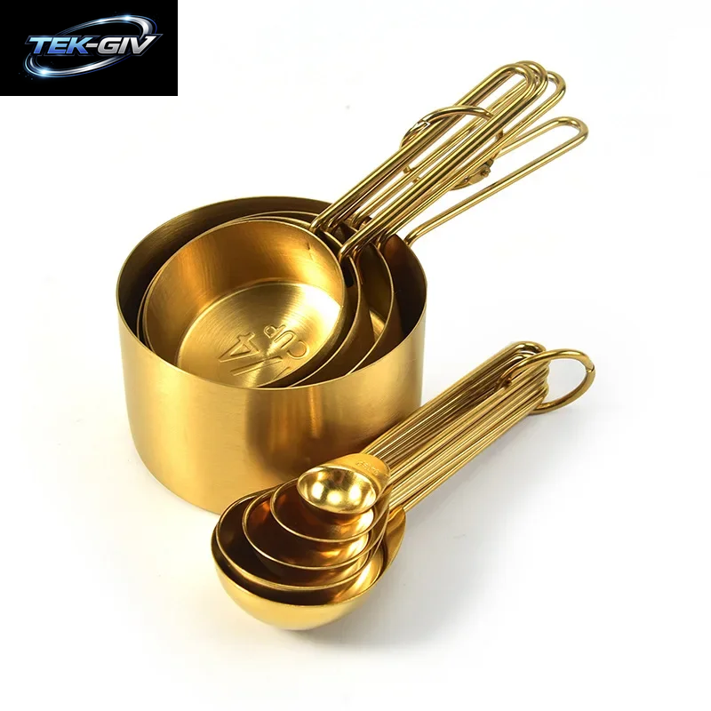 Goldfarbenes Messbecher- Und Löffel-Set Aus Edelstahl, Stapelbar, Premium-Küchenutensilien Für Kaffee, Backen, Mehl, Wohnaccessoires
