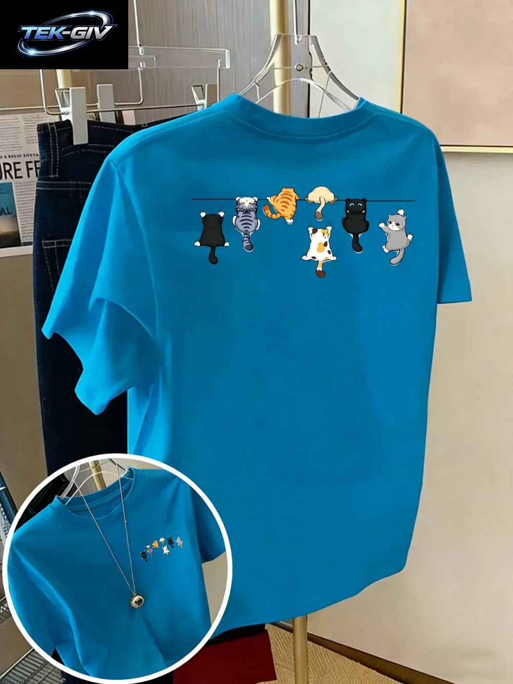 Cartoons Cats Prints T-Shirts Sommer Damen Baumwoll-T-Shirts Basic O-Ausschnitt Oversize Kurzarm-Tops Casual Street Woman Kleidung