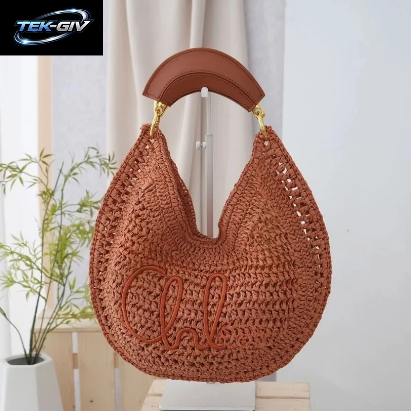 2026 Sommer Stroh-Halbmondtasche – Hohldesign Große Kapazität Unterarm-Schultertasche Für Damen Strandurlaub, Braun