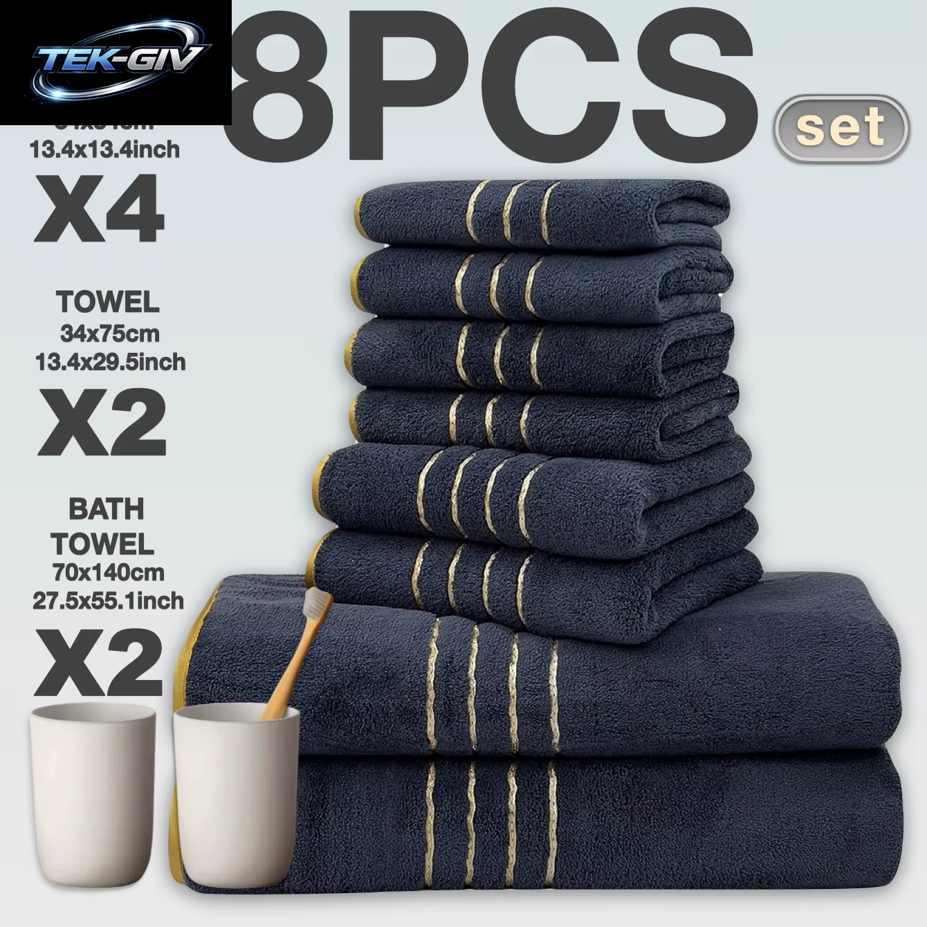 8-Teiliges Luxus-Hotel-Badetuch-Set Aus Hochwertiger Baumwolle, Einschließlich Weichem, Saugfähigem, Schnell Trocknendem Set, Geeignet Für Badezimmer.