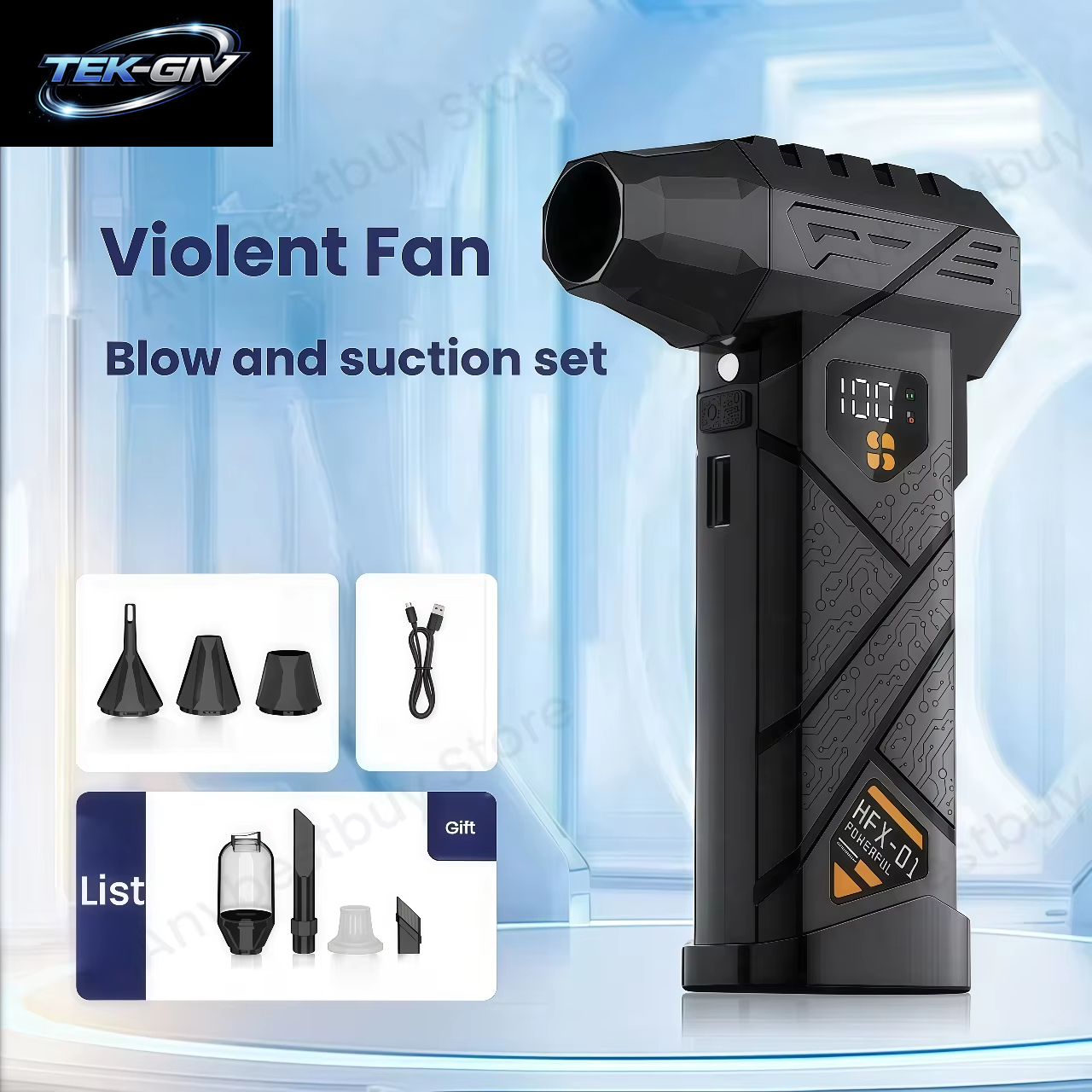 HFX-01 Leistungsstarkes Turbo-Luftgebläse, 380 G Blaskraft, Starker Luftstrom, Turbo-Lüfter, Powerbank-Funktion, Kabelloser Druckluft-Staubwedel