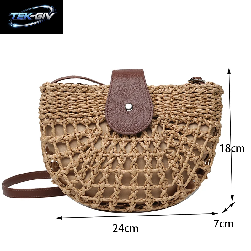 Yogodlns Sommer Stroh Tasche Für Frauen Mode Halbkreis Umhängetaschen Rattan Handgemachte Messenger Handtasche Reise Strand Taschen Tote