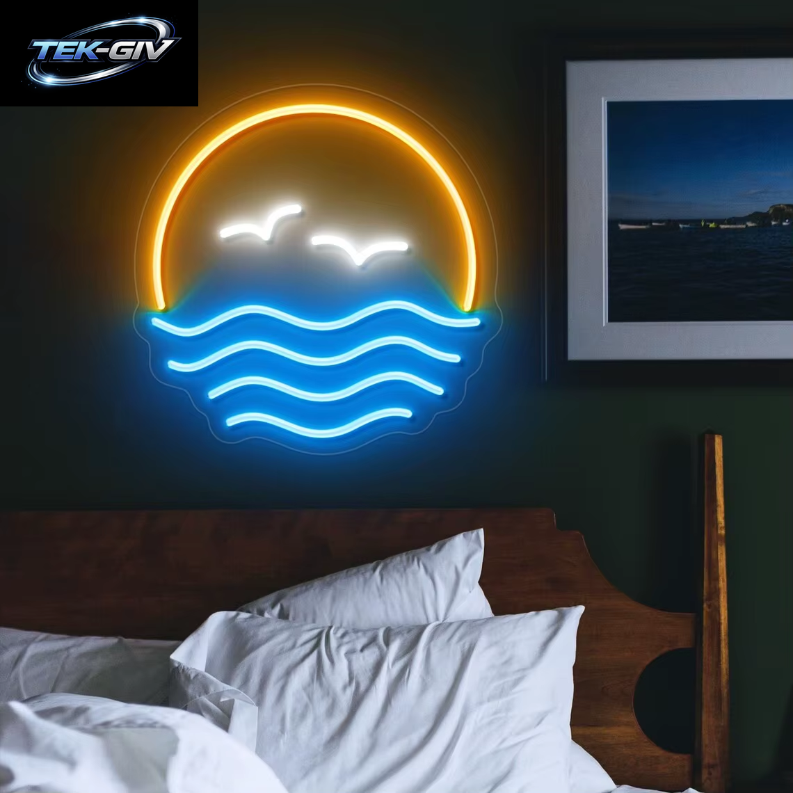 Ozeanwelle Led-Schild Wandkunst Einstellung Mond Am Meer Neonschild Benutzerdefinierter Sonnenaufgang Über Dem Meer Licht Home Decor
