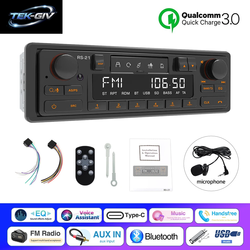 1DIN Retro Autoradio Mp3-Player Stereo Bluetooth FM AM RDS Unterstützung QC3.0 Für Porsche VW Benz BMW Land Rover Audi Alfa Romeo