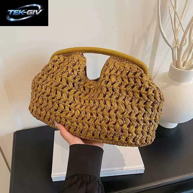 Neue Sommer-Strandtasche Für Damen, Clutch, Luxuriöse Designer-Strohtaschen, Tragetasche, Modische Gewebte Rattan-Handtasche, Reisetasche Für Damen