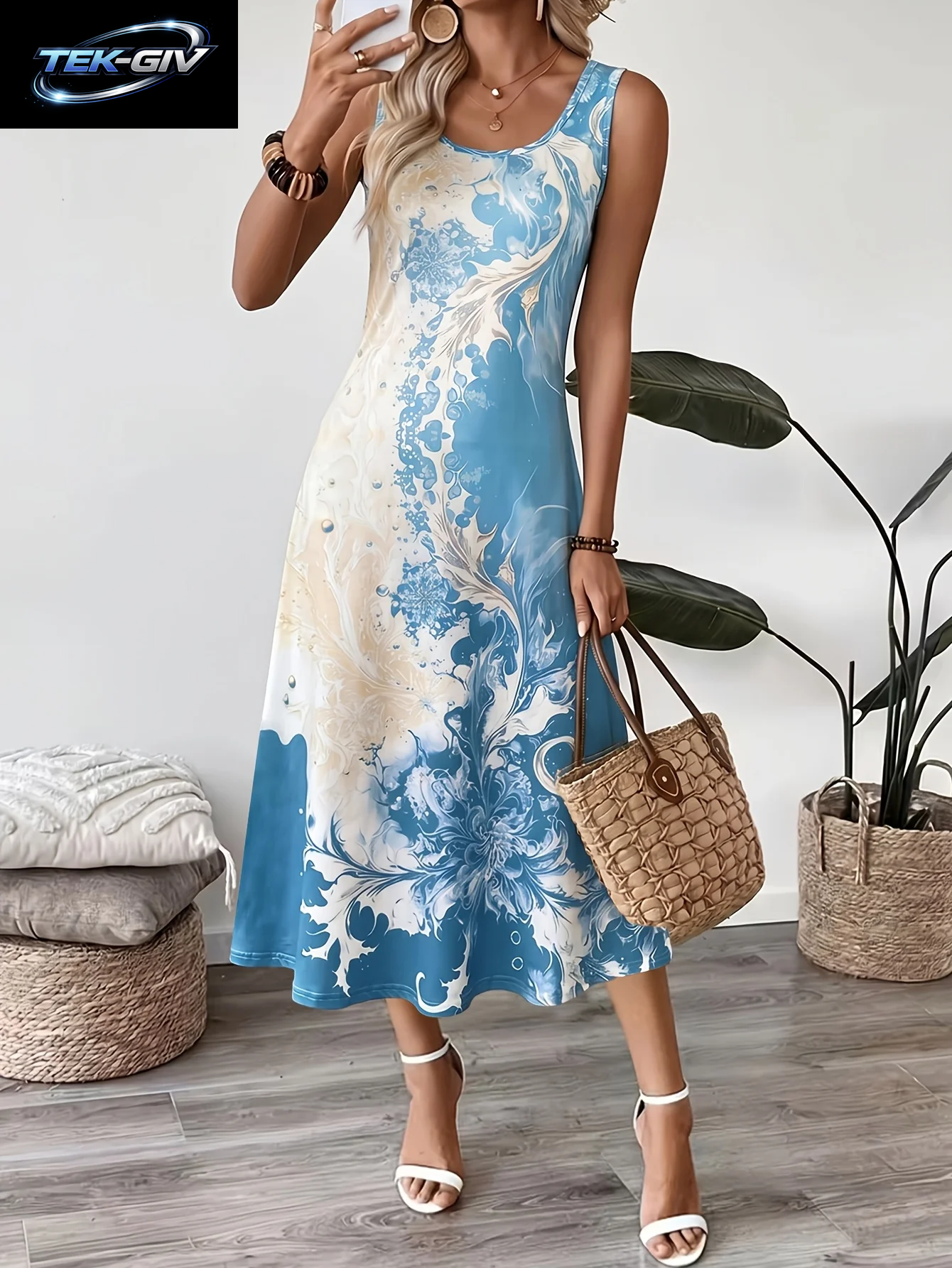 2026 Damen Freizeitkleider Luxuriöses Künstlerisches Farbverlauf-Print Ärmelloses Tanktop-Kleid Damenmode Elegantes Strandkleid Neu