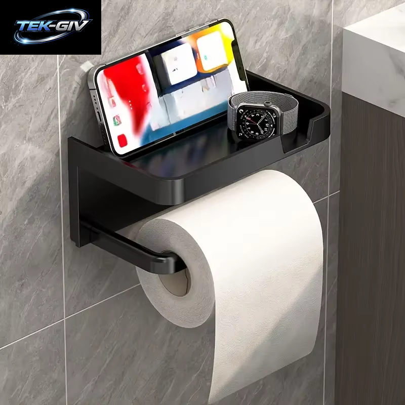 1 Packung an Der Wand Montierter Toiletten Papier Halter Ohne Bohrer Mit Regal Und Telefon Halter, Polypropylen-Material, Taschentuch Rolle Für Badezimmer