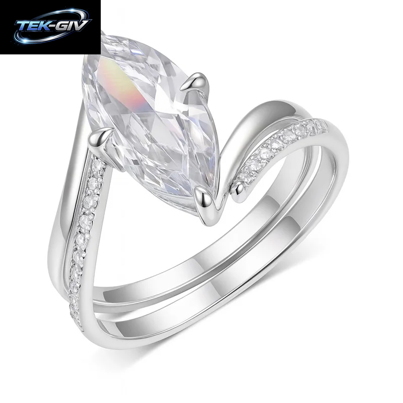 TFGLBU D-Farbe 3CT Marquise-Schliff Moissanit-Ringset Für Damen, Hochzeitsantrag, Labor-Diamant, Massives S925 Silber, 18K Vergoldeter Schmuck