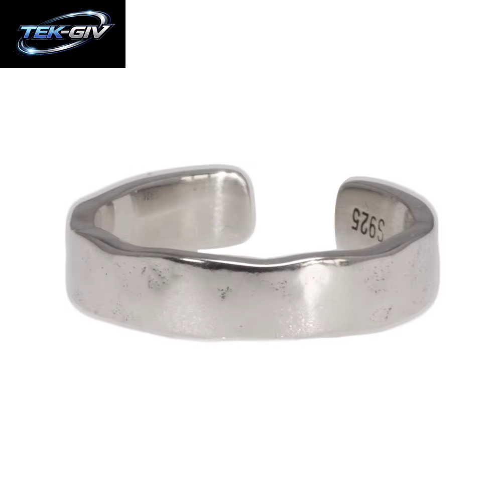 Herren- Und Damenringe Aus Sterlingsilber S925, Helles Handhammermuster, Minimalistischer, Verstellbarer Schmuck