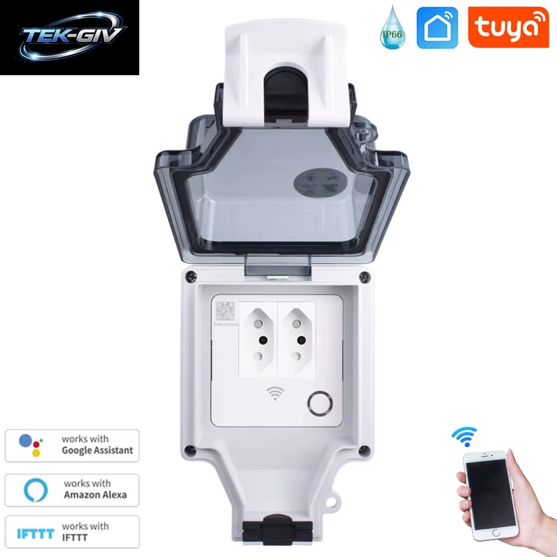 Coswall Tuya Wifi Sprachsteuerung IP66 Wasserdicht 20A Brasilien Brasil Steckdose Timer Schalter Programmierbare Arbeit Mit Alexa Google Hause