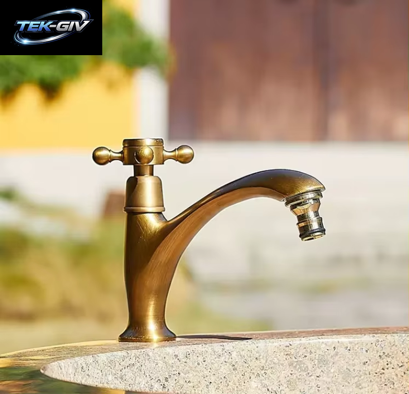 Antike Messing Einzelne Kalte Außen Waschbecken Wasserhahn Frostschutz Cracking Marmor Stein Becken Außen Balkon Innenhof