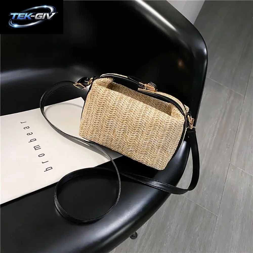 Mode Mit Hardware-Schloss Umhängetasche Trend Ige Große Kapazität Einfache Stroh Handtasche Weichen Griff Strand Tasche Frauen Mädchen