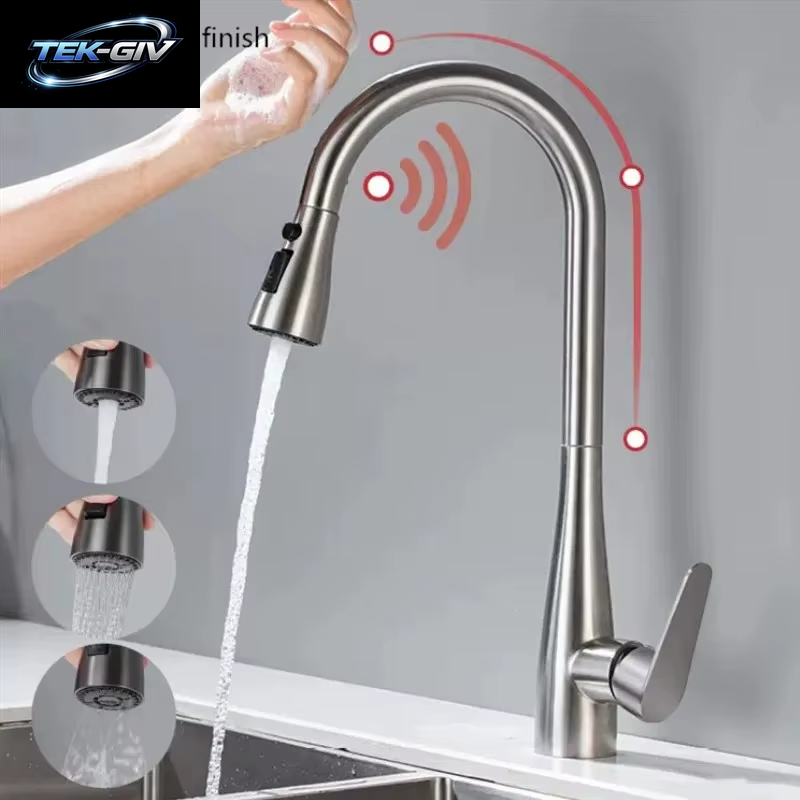 GEGVE Smart Touch Küchenarmaturen Aus Edelstahl 304, Abnehmbarer Sensor, Waschbecken-Wasserhahn, Teil, Mischbatterie, Israelischer Küchenarmatur, Gebürstet