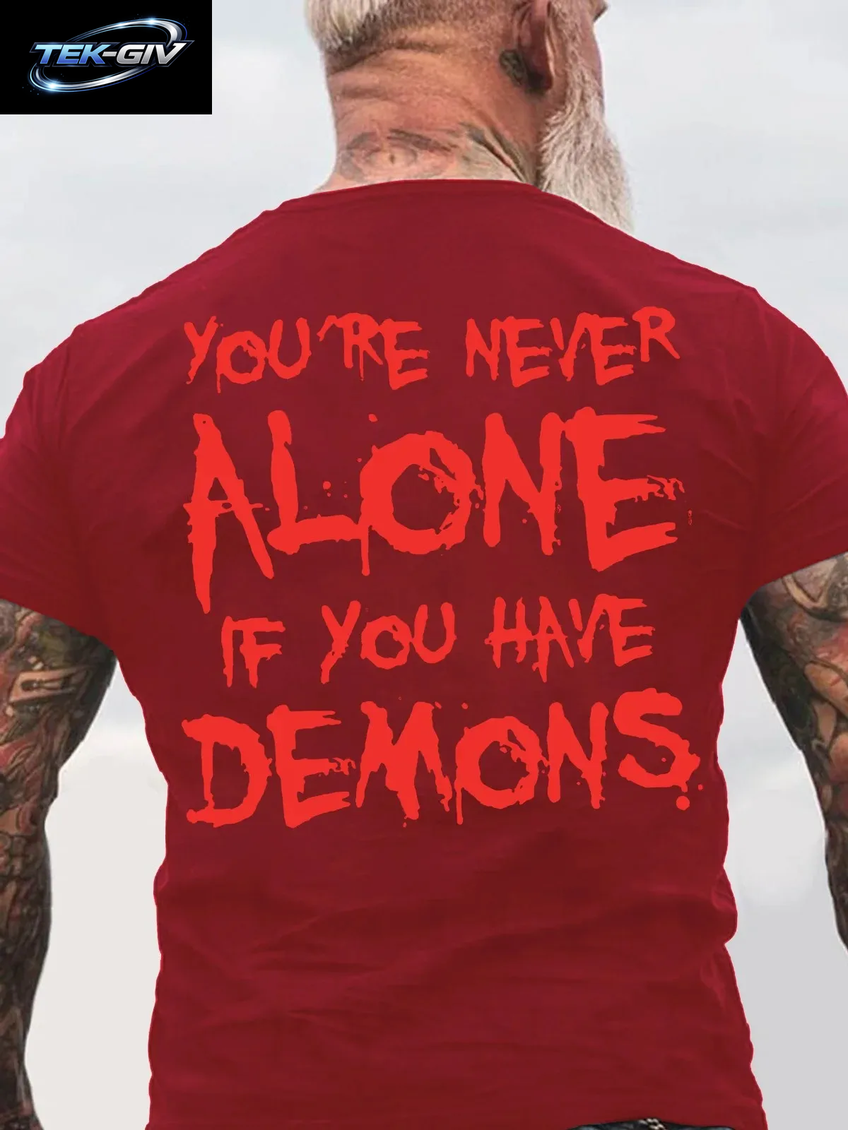 You'Re Never Alone If You Have Demons Schwarzes Baumwoll-T-Shirt Mit Aufdruck Auf Der Rückseite