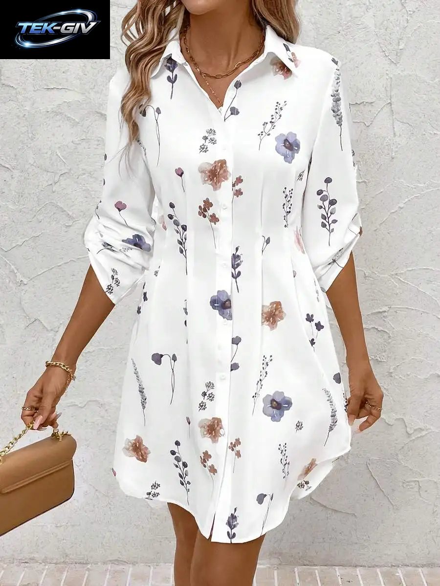Sommerurlaubs-Outfits Für Damen, Herbst/Winter, Modisch, Vielseitig, Für Pendler, Blumendruck, Hemdkleid, Herbstkleidung Für Damen, Kleid, S