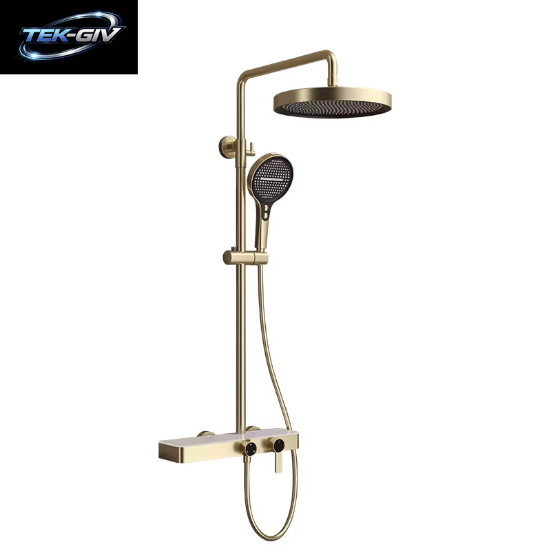 VGX Gold Duschsystem Set Badezimmer Duscharmatur Set 3-Wege Regenduschset Duschmischer Kran Mit Handbrause Set Grau