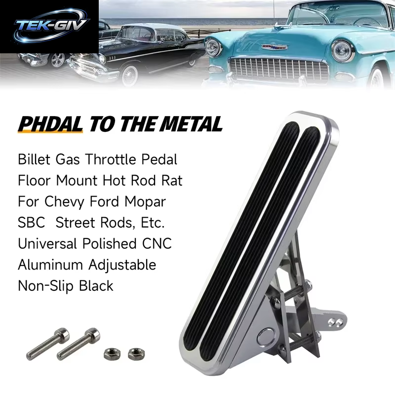 Gaspedal Billet Gas Bodenmontage Hot Rod Rat Für Chevy Ford Mopar SBC CNC Poliertes Aluminium Rutschfest Universal Silber/Schwarz