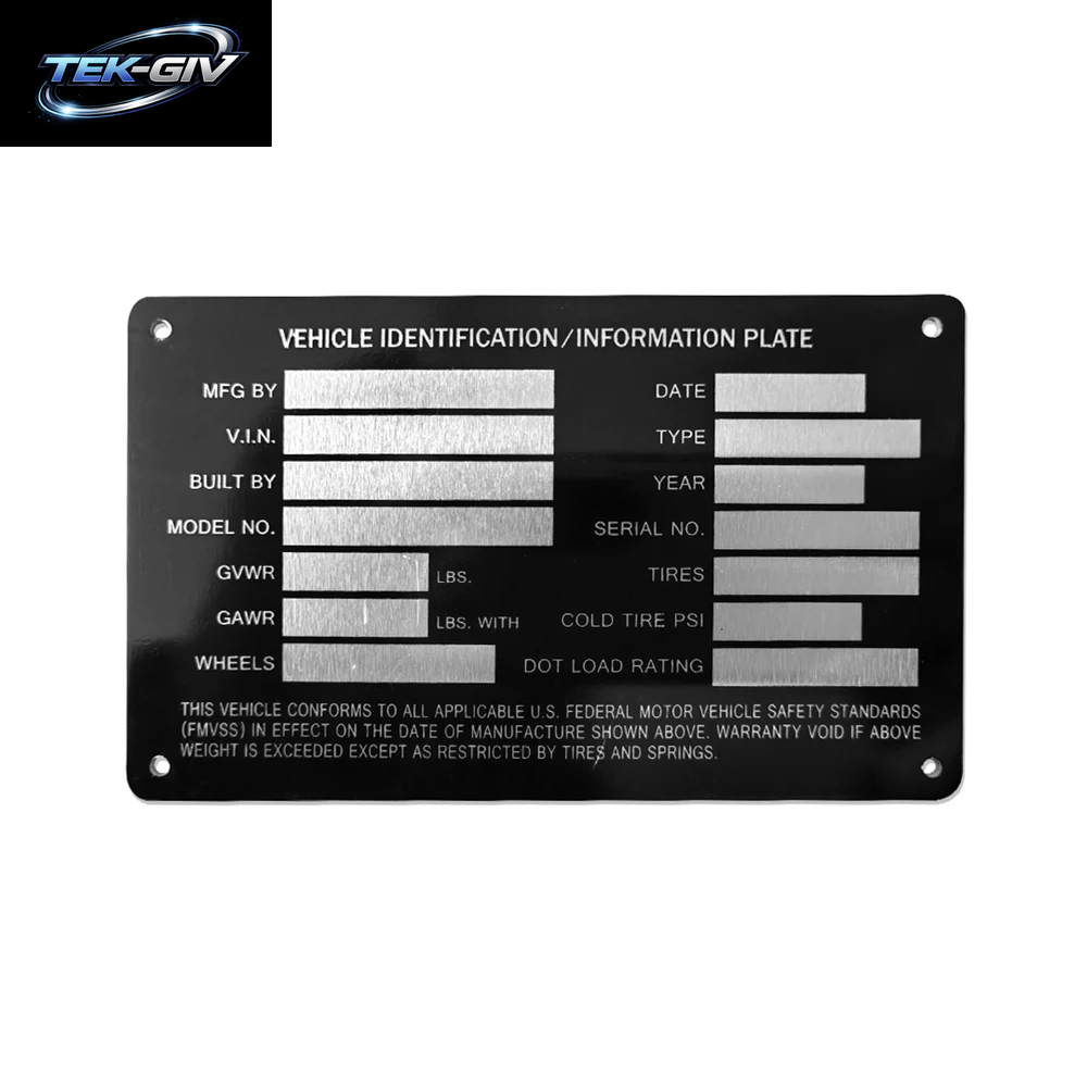 Heavy Duty Aluminium Blank Trailer Truck Equipment Rahmenplatte Serielles Modell ID Tag GVWR Pulverbeschichtetes Finish RV Teile Zubehör