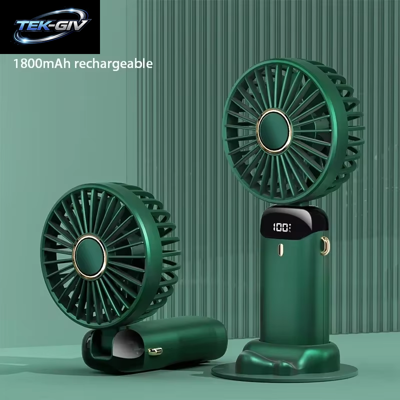 Tragbarer Mini-Handventilator, Faltbar, Zum Aufhängen Am Hals, 5 Geschwindigkeiten, Wiederaufladbarer Usb-Ventilator Mit Telefonständer Und Bildschirm, 1800 Mah