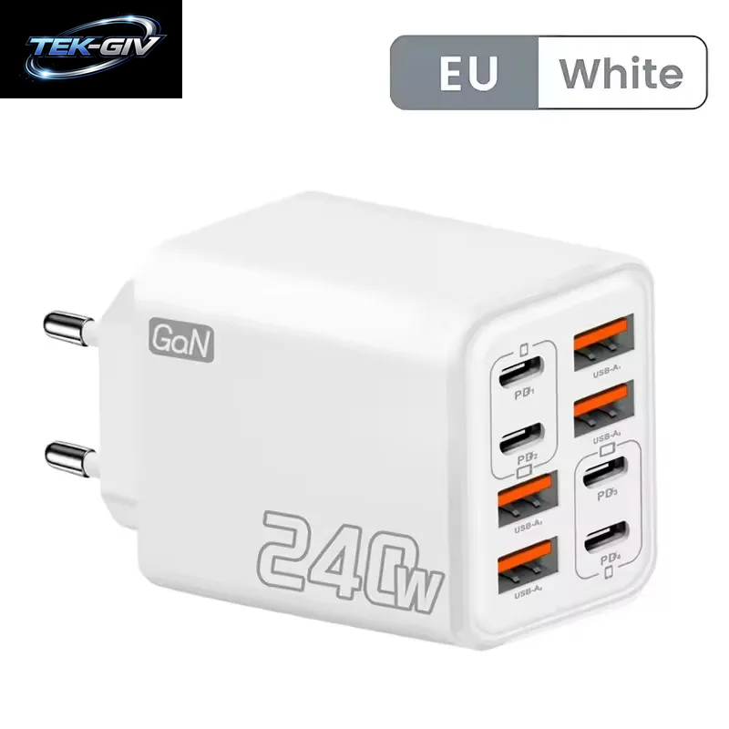 240W Gan Usb-C-Ladegerät 8-In-1 Schnellladegerät Für Iphone, Samsung, Xiaomi, Typ-C, Eu/Us-Stecker, Wandladegerät