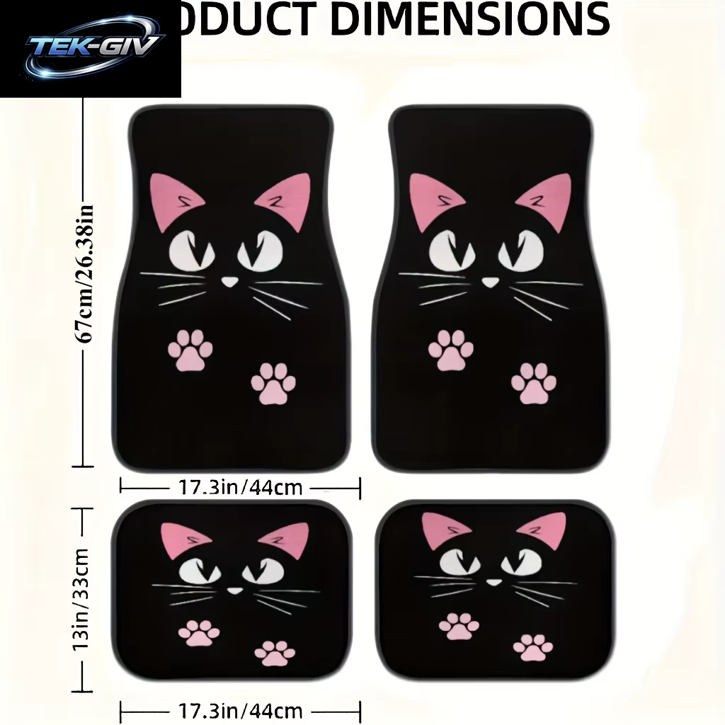 2/4 Stück Auto-Anti-Rutsch-Matten, Autoteppiche, Niedliche Cartoon-Katzen-Bedruckte Auto-Fußmatten, Geeignet Für Die Vordere Und Hintere Sitze Der Meisten Autos