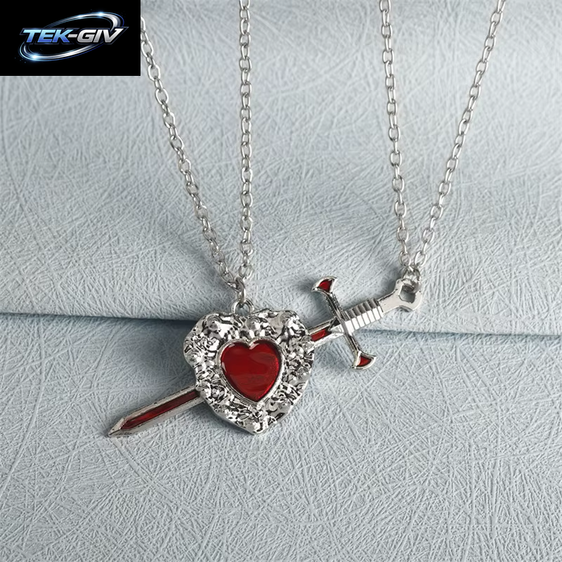 2 Stücke Schwerter Herz Anhänger Halsketten Für Frauen Männer Kühlen Punk Herz Passenden Halsketten Paar Freundschaft Mode Schmuck Geschenk