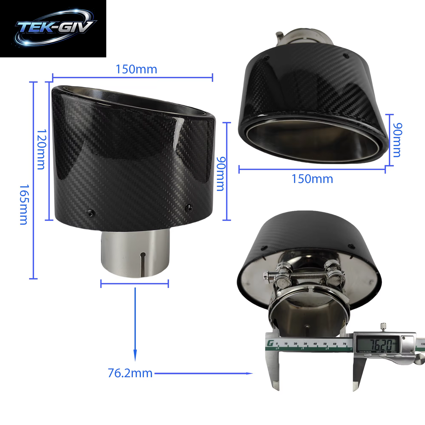 1Pcs Universal Auto Glänzend Carbon Faser Schalldämpfer Spitze Auspuffrohr Düse Dekoration Edelstahl Silber Oval 150Mm Kippen Links Rechts