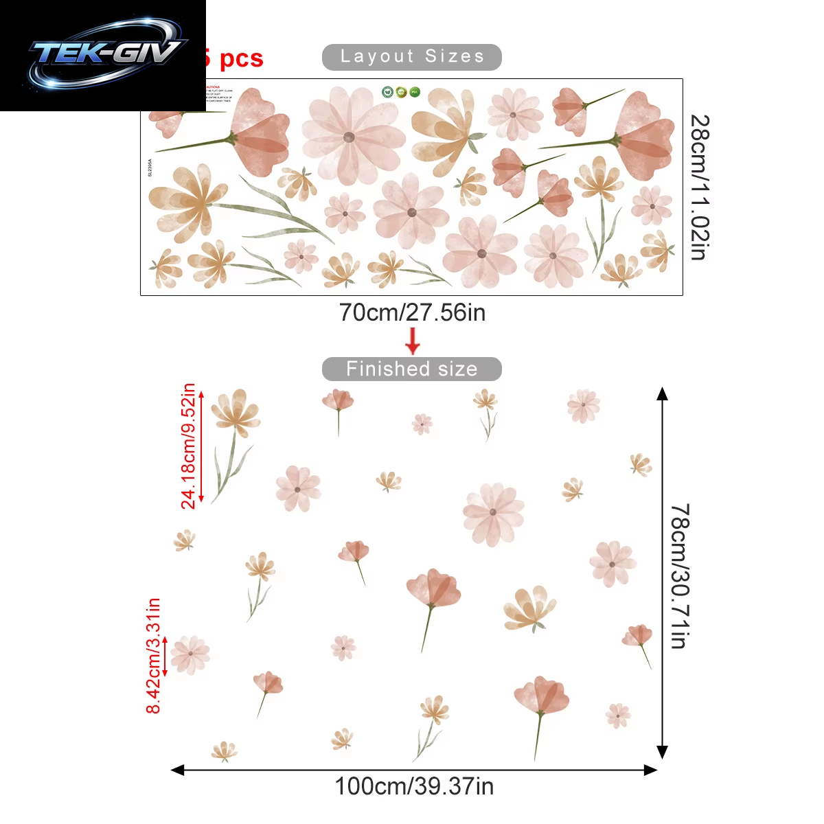 Boho-Blumen-Wandaufkleber Für Kinder, Aquarell, Schlafzimmer, Wohnzimmer, Heimdekoration, Kunst, Umweltfreundlich, Abnehmbare Aufkleber, Pvc-Wandbilder