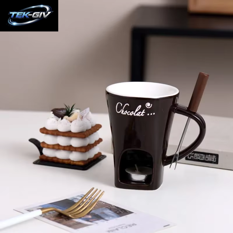 130ML Europäische Kerze Tasse Käse Schokolade Schmelzen Keramik Becher Heizung Lebensmittel Keramik Becher Mit Gabel Kreative Kaffee Becher Geschirr