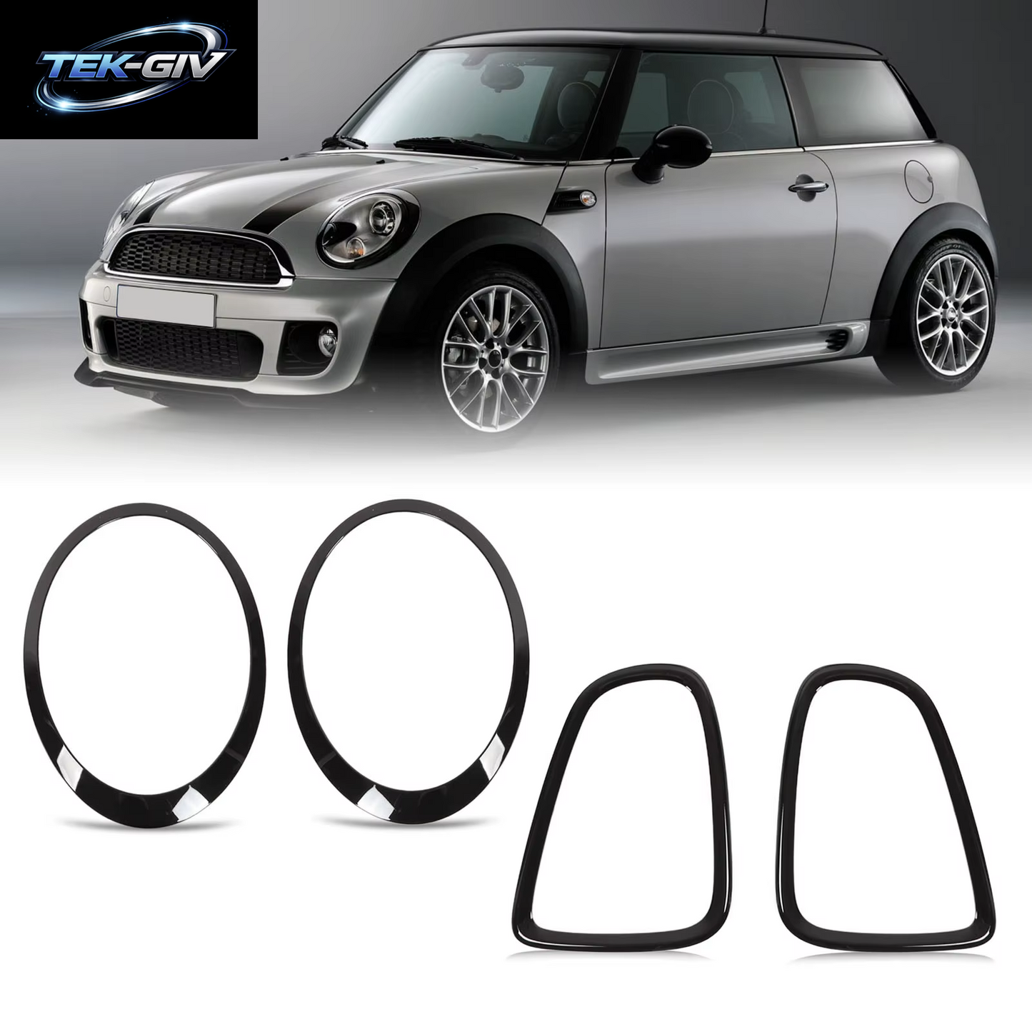 4Pcs Gloss Black Headlight & Taillight Surround Cover Trims for Mini R56 R57 R58 R59 Cooper S & JCW 2007-2015