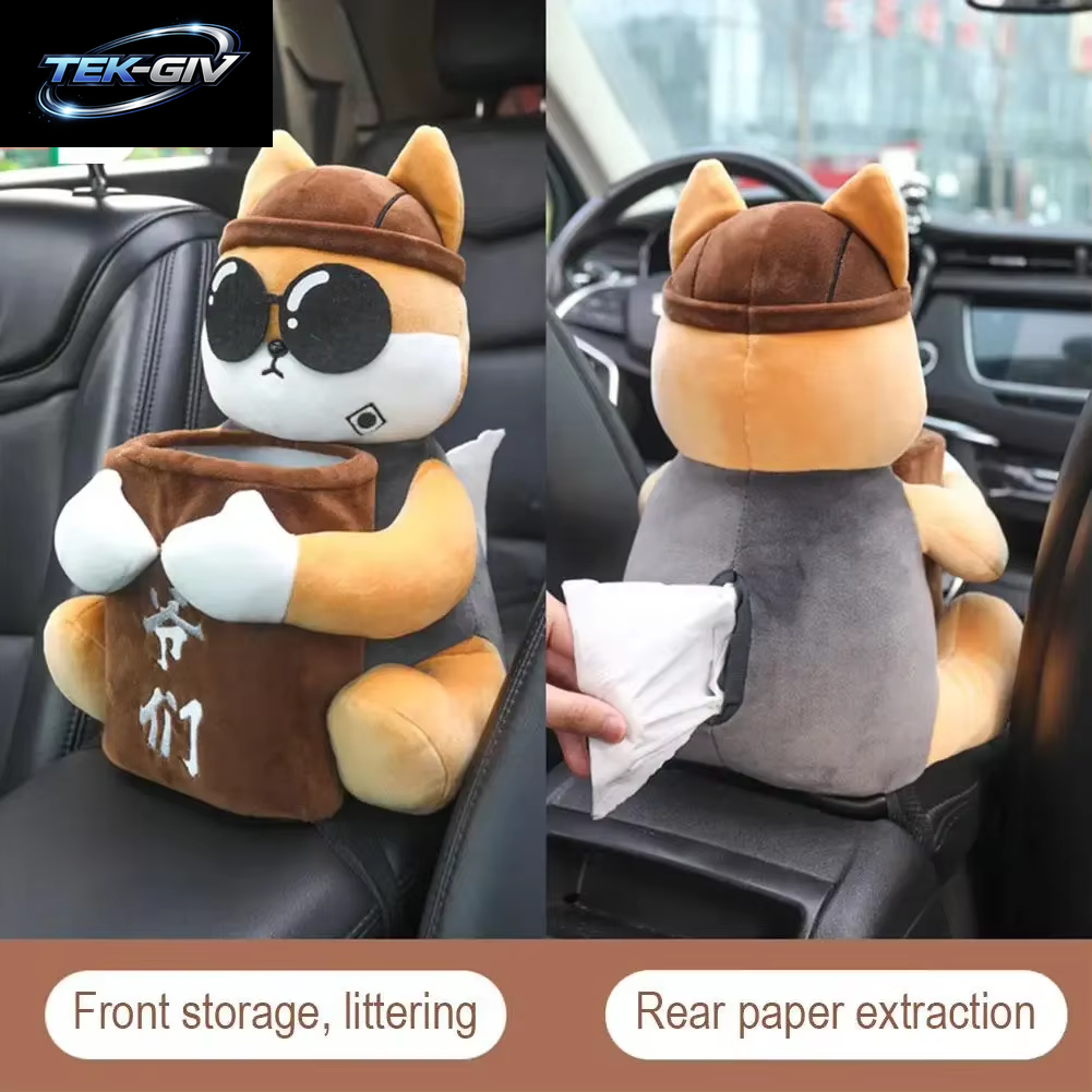 Auto Montiert Tissue Box 2-In-1 Cartoon Plüsch Puppe Auto Tissue Schublade Kann Und Auto Hängen Armlehne Box Papier Müll Halter Stor S4G5