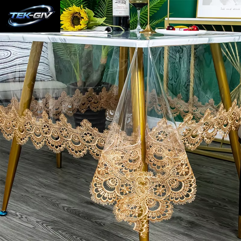 Spitze Bestickte Pvc-Tischdecke, Wasserdicht, Ölbeständig, Rechteckige Tischdecke, Transparent, Esstische, Abdeckung, Party-Dekoration