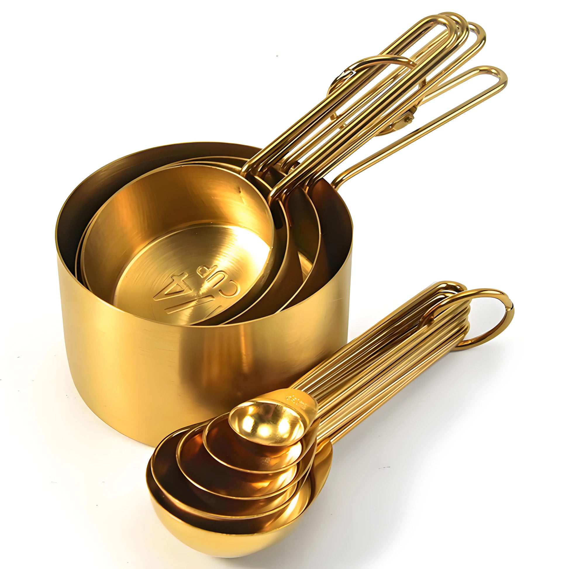 Goldfarbenes Messbecher- Und Löffel-Set Aus Edelstahl, Stapelbar, Premium-Küchenutensilien Für Kaffee, Backen, Mehl, Wohnaccessoires