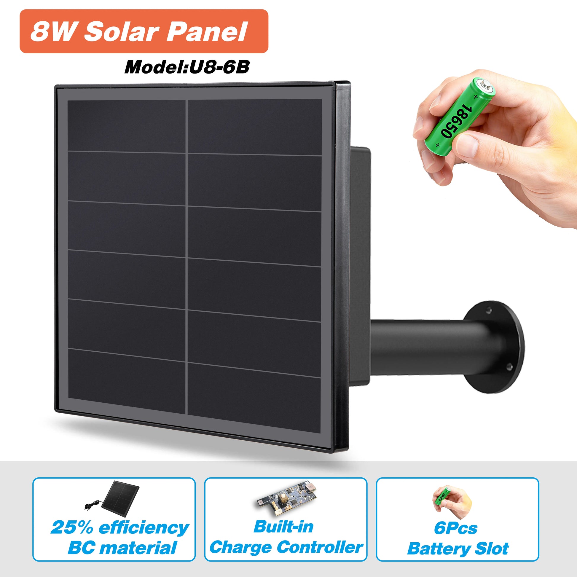 8 W Solarpanel, Wasserdicht, Micro-Usb/Typc-Ausgang, 5 V Solarzellen, Aufladen, Installieren Sie 18650-Batterien Im Freien Für Leds Oder Fernsensoren