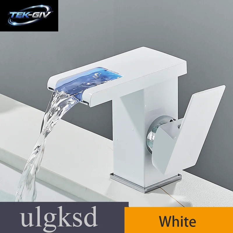 ULGKSD Waschbecken-Wasserhähne, Kalt Und Warm, Hydroelektrischer Led-Waschtischarmatur, Deckmontage, Wasserfall-Mischbatterie, Küche, Dual-Use-Wasserhahn, Kran