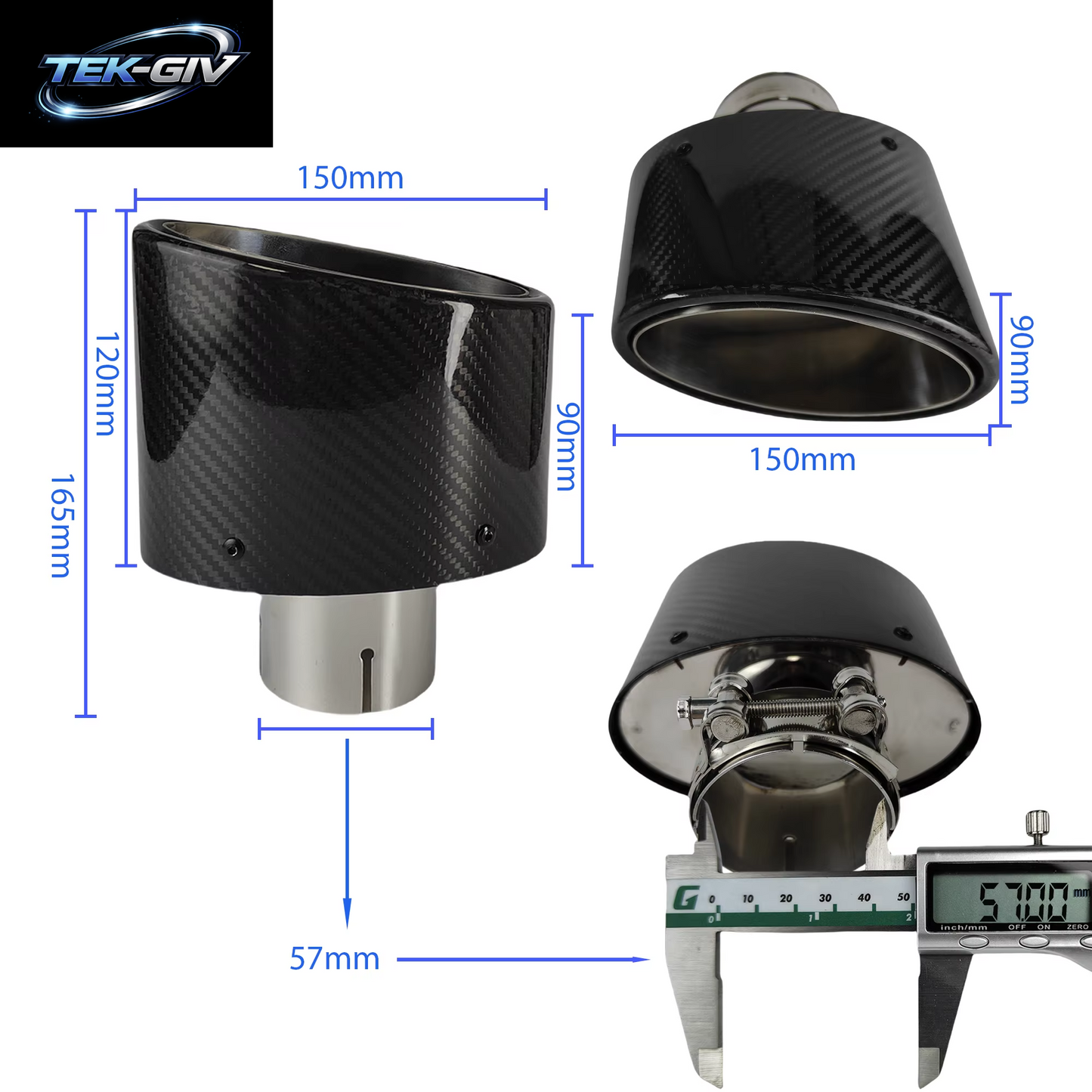 1Pcs Universal Auto Glänzend Carbon Faser Schalldämpfer Spitze Auspuffrohr Düse Dekoration Edelstahl Silber Oval 150Mm Kippen Links Rechts