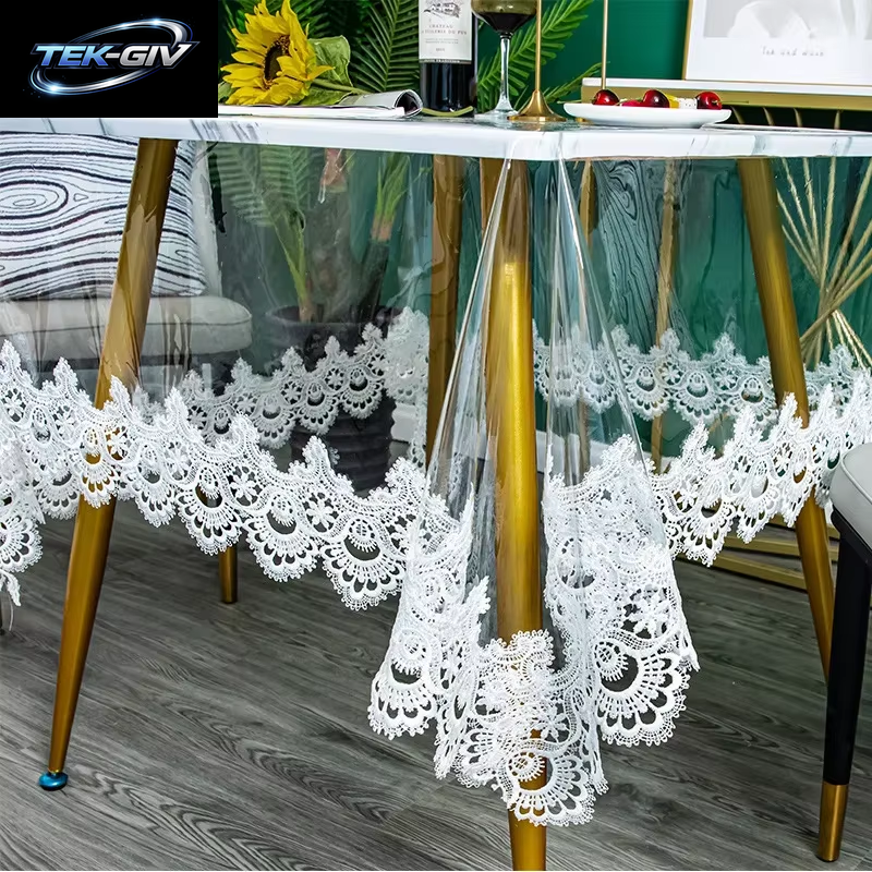 Spitze Bestickte Pvc-Tischdecke, Wasserdicht, Ölbeständig, Rechteckige Tischdecke, Transparent, Esstische, Abdeckung, Party-Dekoration