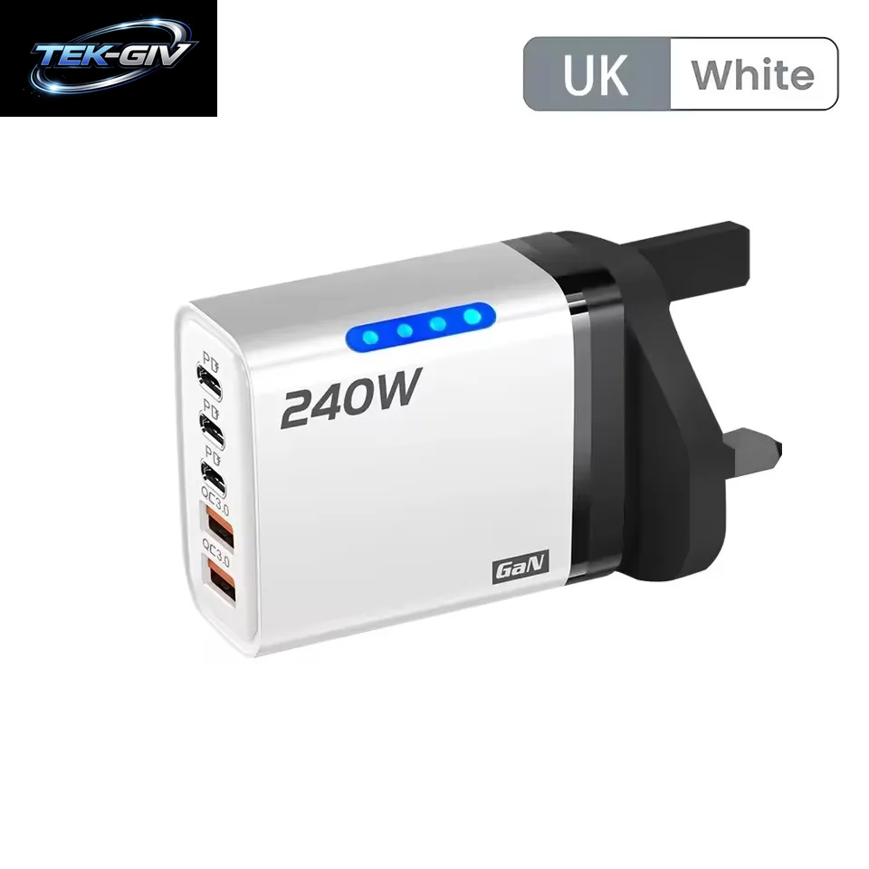 240W Gan-Schnellladegerät Mit Led-Licht 5-In-1 2Usb+3Type-C Multi-Port-Handy-Ladegerät Für Iphone 15-17 Serie Samsung Huawei Xiaomi 15