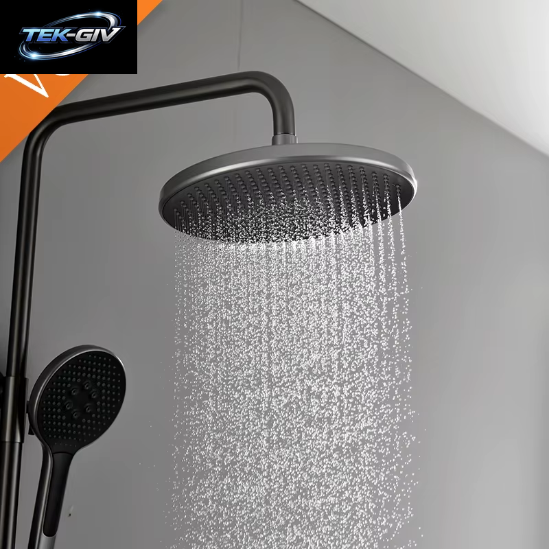 VGX Duschsystem Set Gold Badezimmer Duschkopf Set Luxus Duscharmatur Set 3-Wege Regendusche Mischbatterie Schwarz Grau Chrom