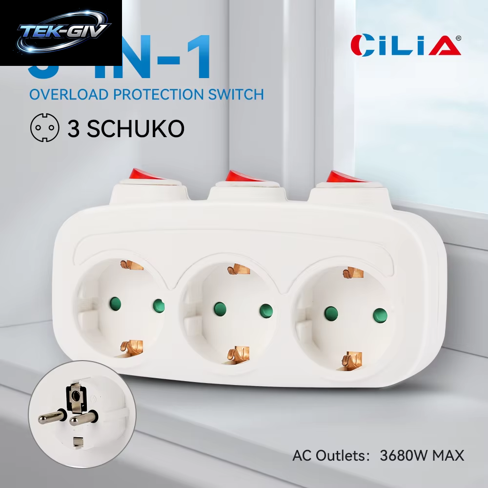 CILIA 1/2 Stück Eu-Stecker, 3-In-1, Steckdose Mit 3 Schaltersteuerung, Multi-Steckdosenleiste, 3 Steckdosen, Für Zuhause