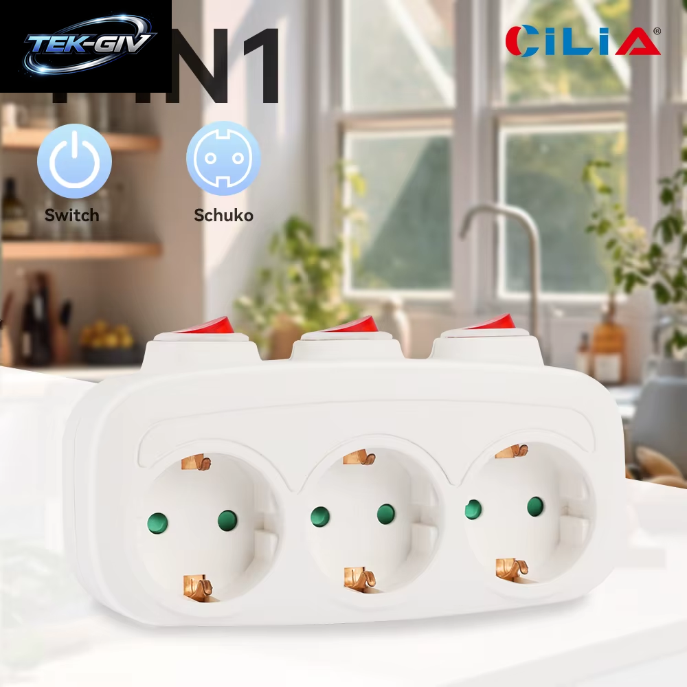 CILIA 1/2 Stück Eu-Stecker, 3-In-1, Steckdose Mit 3 Schaltersteuerung, Multi-Steckdosenleiste, 3 Steckdosen, Für Zuhause