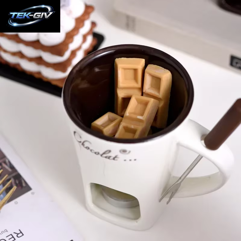 130ML Europäische Kerze Tasse Käse Schokolade Schmelzen Keramik Becher Heizung Lebensmittel Keramik Becher Mit Gabel Kreative Kaffee Becher Geschirr