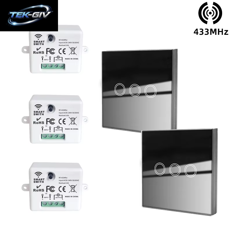 433 Mhz Intelligenter Lichtschalter Rf Wireless Touch Wandschalter Mit Fernbedienung Gehärtetes Glas Panel Schalter Für Zuhause LED LAMPE 220 V