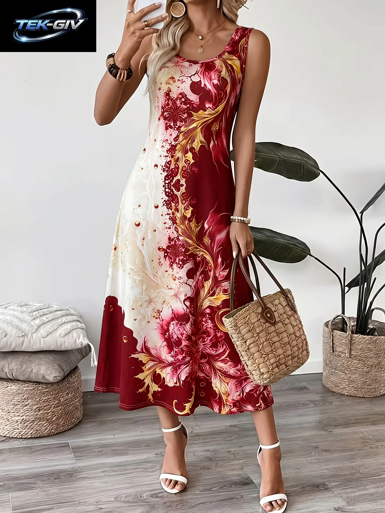 2026 Damen Freizeitkleider Luxuriöses Künstlerisches Farbverlauf-Print Ärmelloses Tanktop-Kleid Damenmode Elegantes Strandkleid Neu