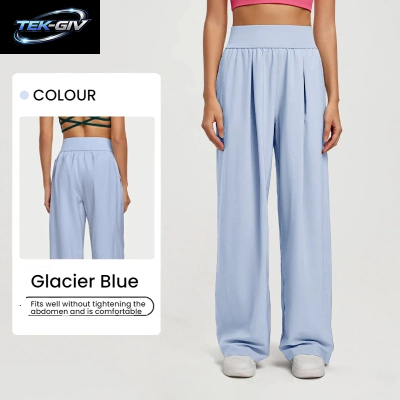 Damen Weite Hose Mit Hoher Taille, Locker Sitzende Sommerhose, Atmungsaktive Yogahose, Drapierte Fitness- Und Lounge-Kleidung