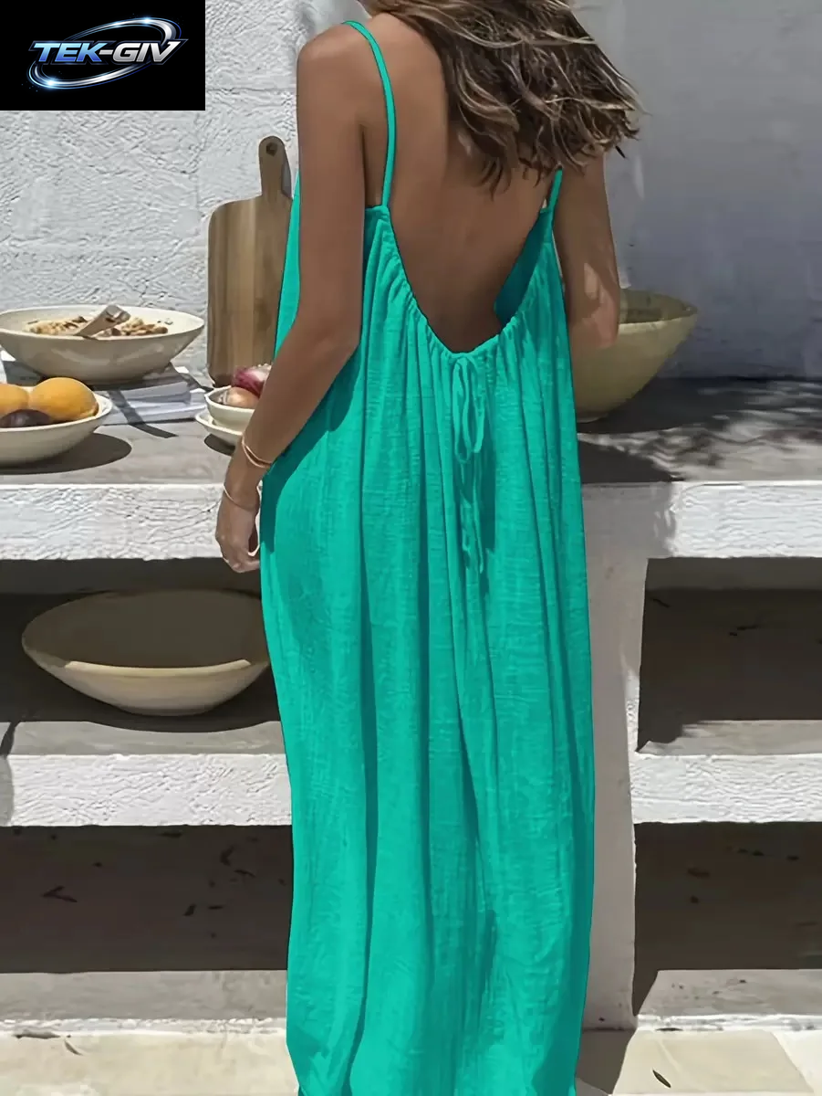 2026 Locker Sitzendes Spaghettiträgerkleid Für Damen – Lässiges Sommerkleid Für Zuhause, Einfarbig, Für Den Urlaub, Coole Homewear